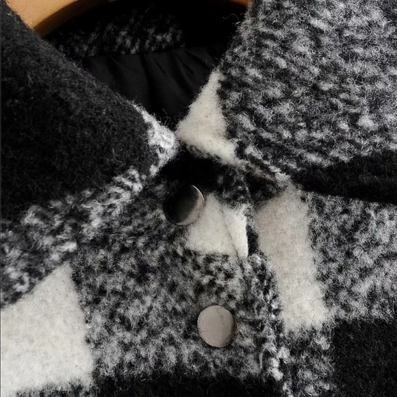 Boyfriend Fit Plaid Jacket Coat Black White - Picture 9 of 15
